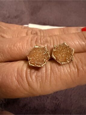 Kendra Scott Emilie Rose Gold Stud Earrings With Sand Drusy Stone